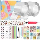 Donation: Nano Tape Bubble Kit Bubble Tape Nano Tape Kit, Bloonies Blow Plastic Bubbles Balloonies DIY Squishy Kit,with Glitter, Clamps,Straw,Stickers,Spoon,Inflating Tool (2 Clear)