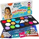 Donation: Blue Squid Face Painting Kit for Kids – 18 Colors Kids Face Paint Kit Palette with Stencils & Guided Tutorial, Water Activated Non Toxic Washable Professional Facepaint body set Halloween Party Makeup