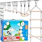 Donation: Hyponix Ninja Warrior Obstacle Course for Kids – 2 x 50 ft Slackline with 10 Outdoor Ninja Obstacles, Supports 880lbs – Monkey Net, Ratchet-Tight Tech, Climbing, Swinging & Balance Training, Ages 3+
