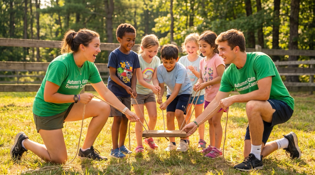 Autumn's Gate summer camp counselor leading campers