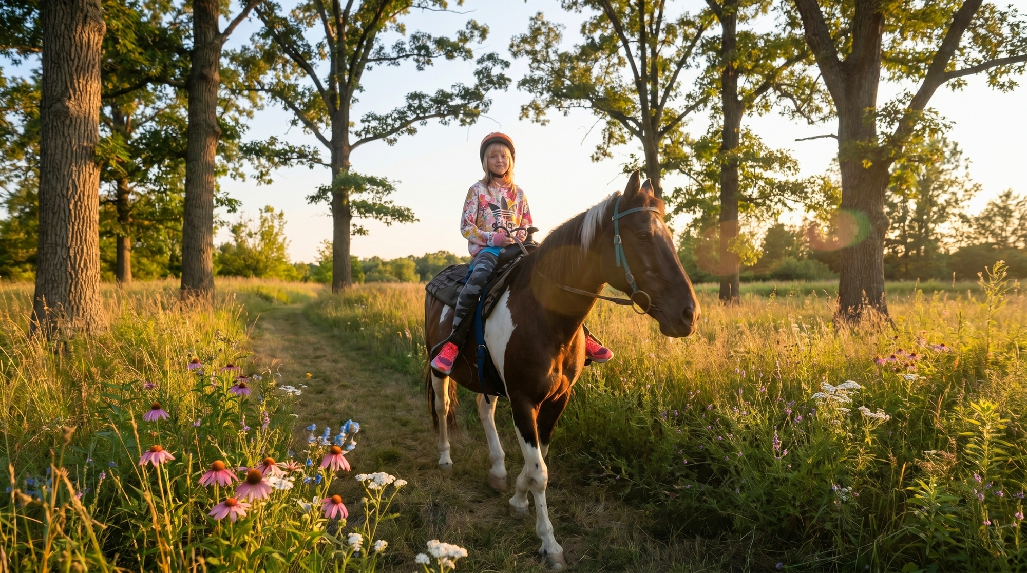 Young rider enjoying a Premium Trail Ride at Autumn's Gate Farm