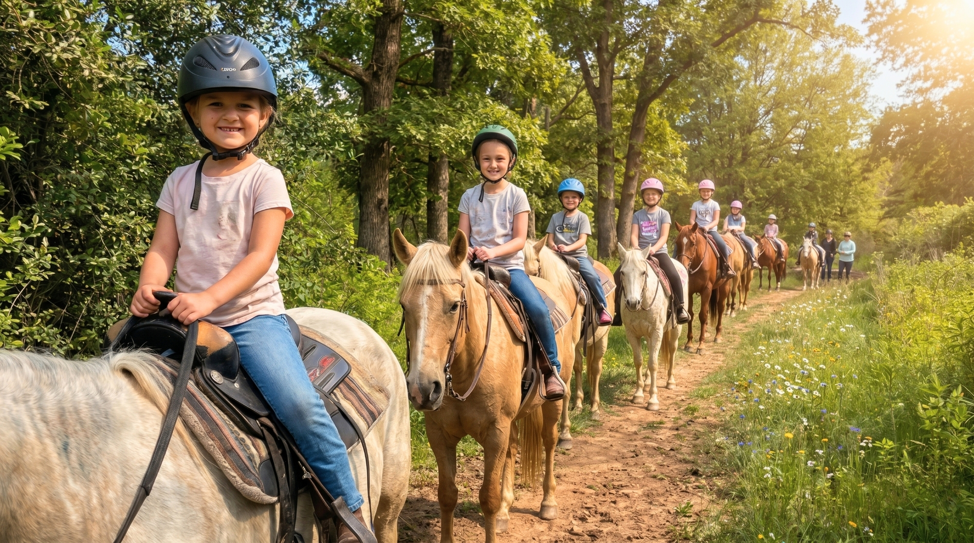 Family horseback trail riding at Autumn's Gate Farm in Ransomville New York