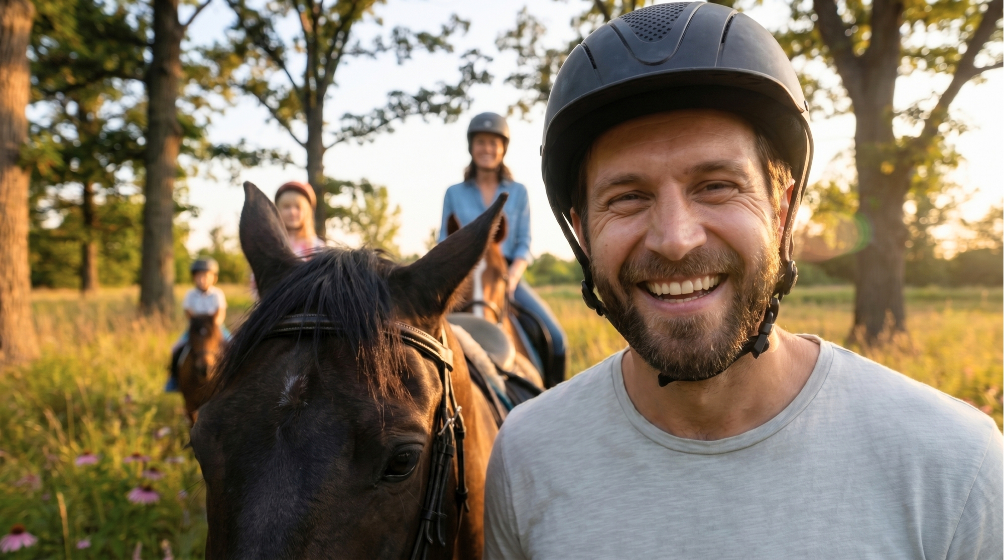 Horse and rider on the trails at Autumn's Gate Farm in Western New York