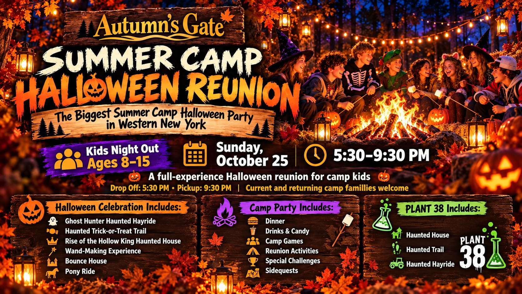 Autumn's Gate Summer Camp Halloween Reunion Kids Night Out Sunday October 25 for ages 6 to 15